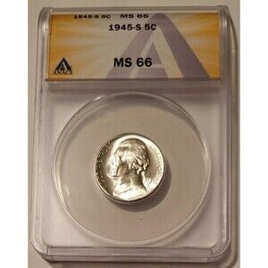 1945 S Jefferson Silver Nickel MS66 ANACS Blast White